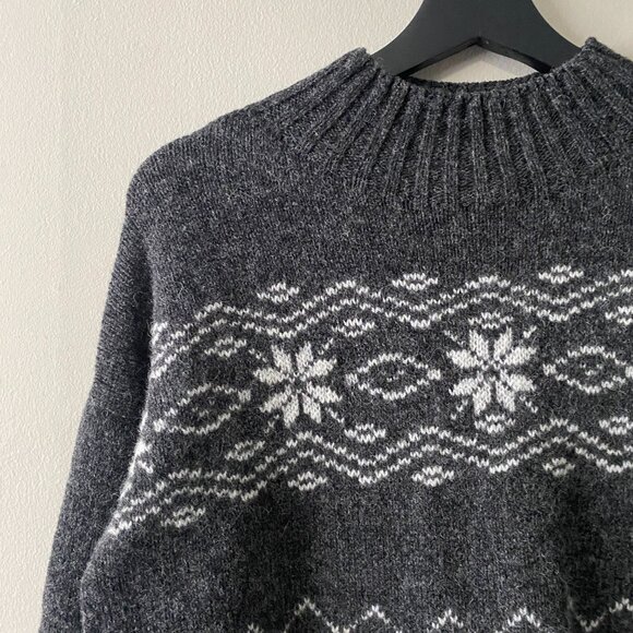 NWT Celtic & Co. Fair Isle Stripe Funnel Neck Sweater Charcoal - Picture 8 of 16
